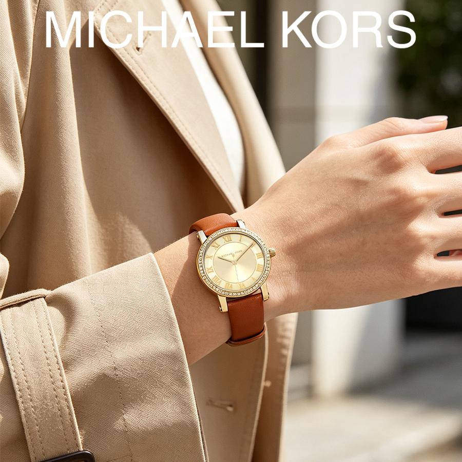MICHAEL KORS Petite Norie Women's Quartz Watch Gold Dial Leather Strap 28mm MK2697