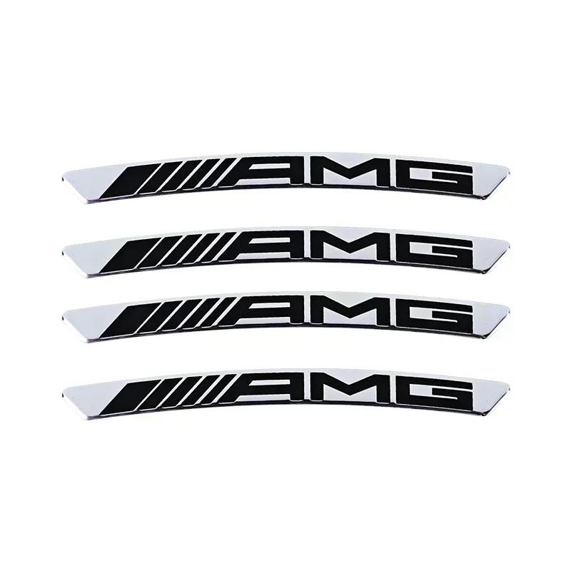 CQZ1 4pcs AMG Emblem Car Wheel Sticker Rims Cover Decal Accessories For Mercedes Benz Brabus Smart Maybach W204 GLC CLA W205 W203