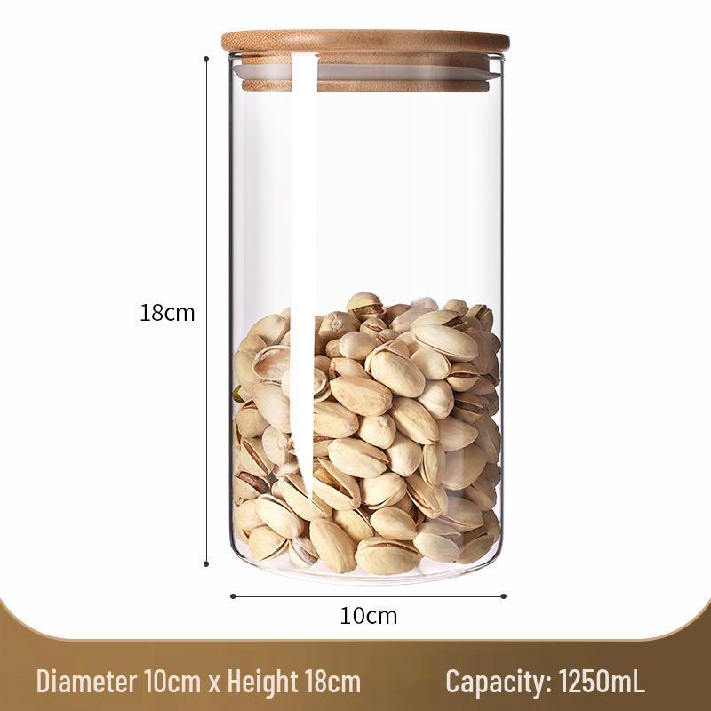 Стеклянная банка для хранения с бамбуковой крышкой - Влагонепроницаемая, пищевая, прозрачный кухонный контейнер