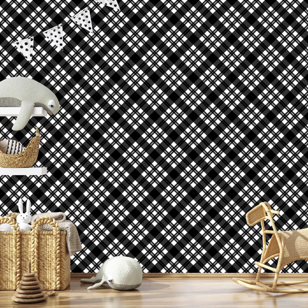 Wallpaper Black and white checkered graphite and gray 50x1000