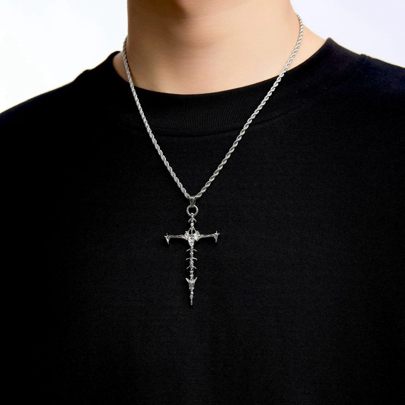 Vintage Ancient Skeleton Cross Ins Retro European and American Rap Hip-hop Men and Women Choker Personality Titanium Steel Chain