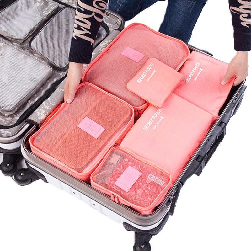 Travel Organizer Cubes 6-Piece with 4 Compartments, Luggage Packing Cubes for Underwear, Socks, Clothes, Suitcase Storage Bags