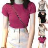 Женские летние топы с круглым вырезом и коротким рукавом, однотонная футболка, облегающий эластичный пуловер, топы, уличная одежда