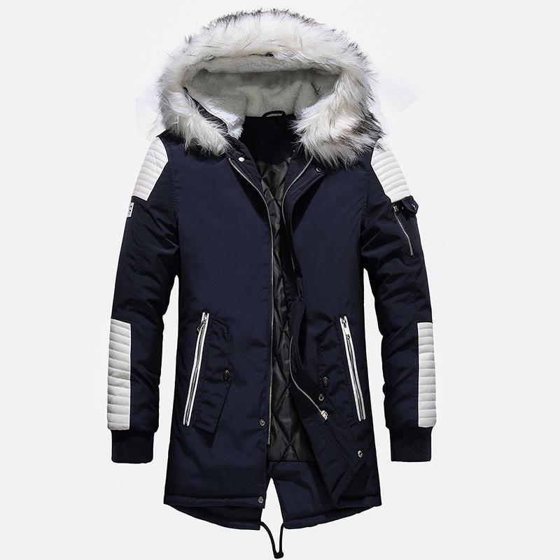 Big fur collar men's long cotton-padded jacket thickened men's long cotton-padded jacket WISH