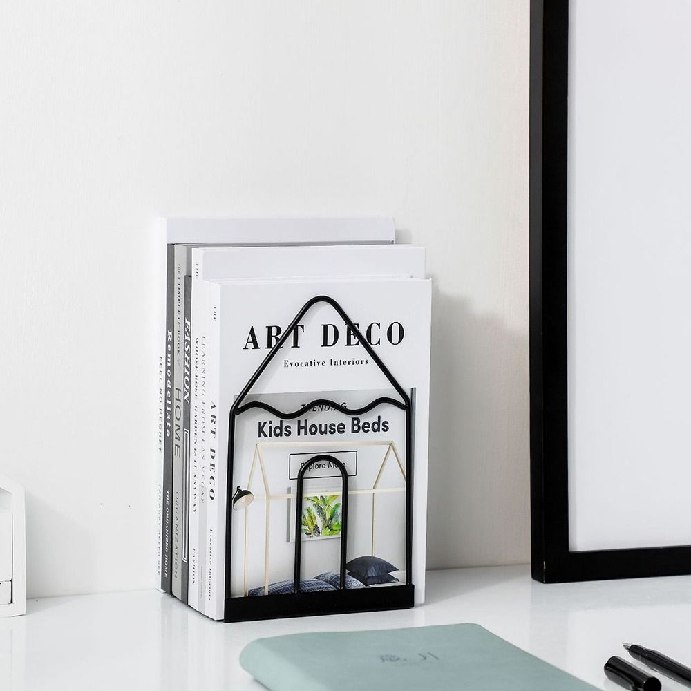 Sturdy Metal Bookends Hollow Document Holder Durable Desktop Bookshelf Home