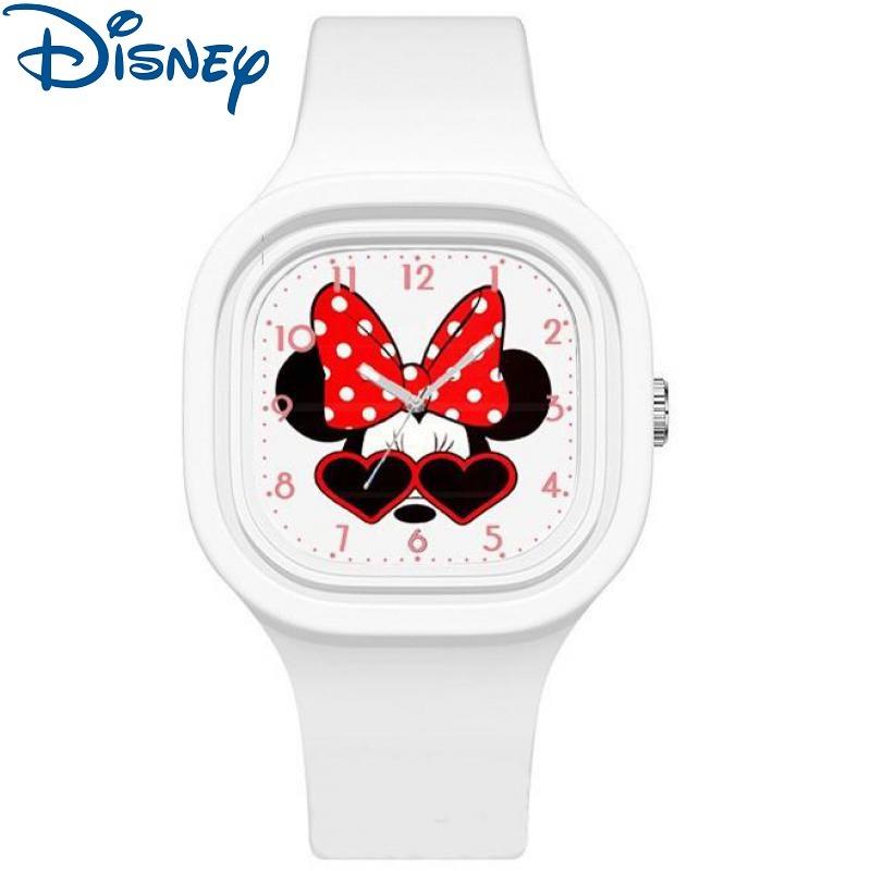 Disney Женские часы Микки Минни Мультяшные Квадратные Кварцевые часы для девочек Студенческие Силиконовые Светящиеся