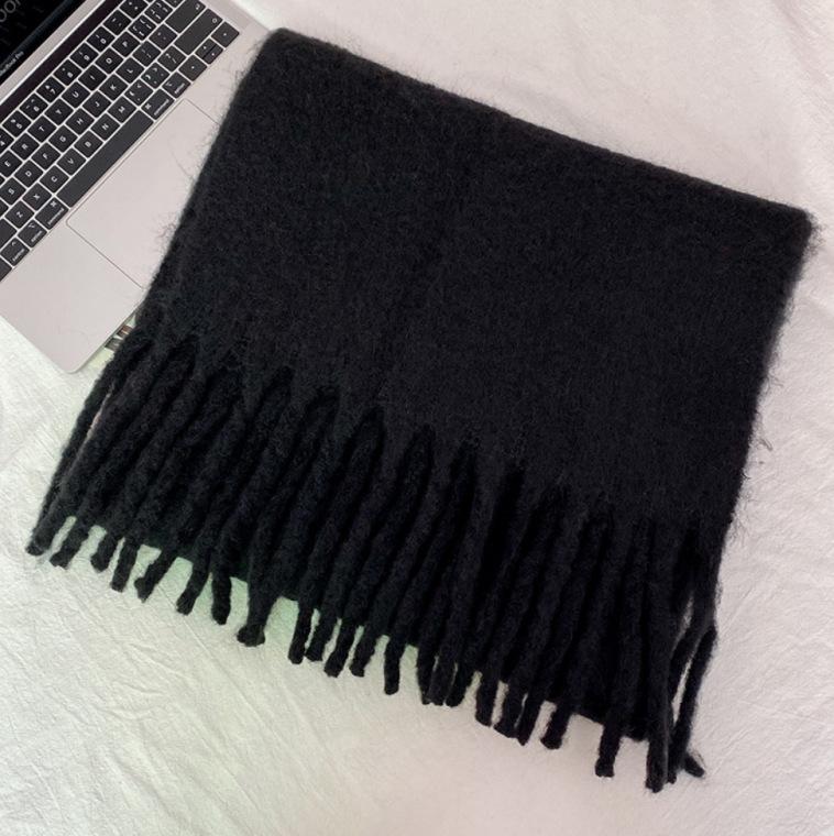 New Solid Color Thickened Warm Scarf Women's Winter High Sense White Versatile Lazy Fringed Shawl Scarf