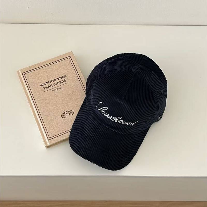 Embroidered Corduroy Baseball Cap With Letter Design For Casual Winter Wear