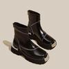 Women's Shoes On Sale 2025 Fashion Zipper Women's Boots Winter Round Toe Solid Short Barrel Platform Chunky Heels Ladies Boots