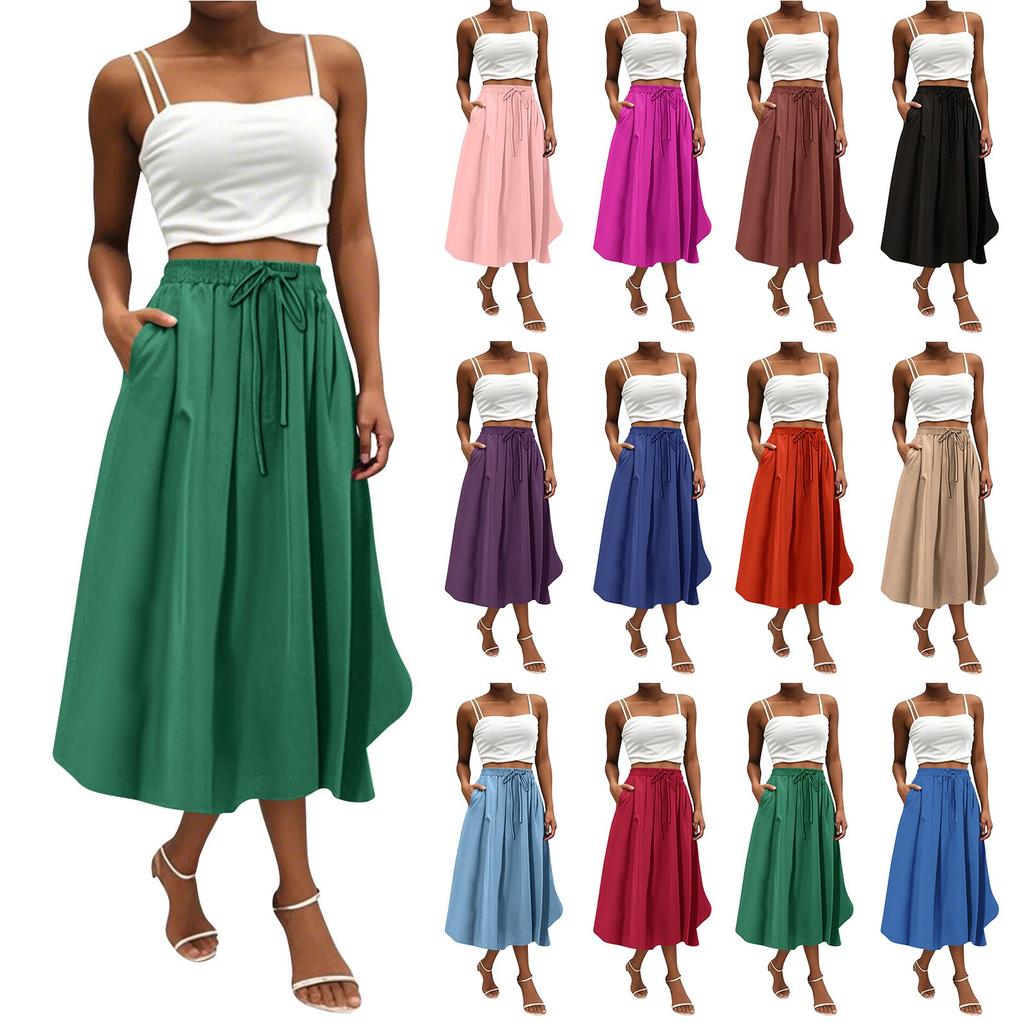 Women's Skirt Bohemian Skirt Solid Color Casual Skirt With Pockets
