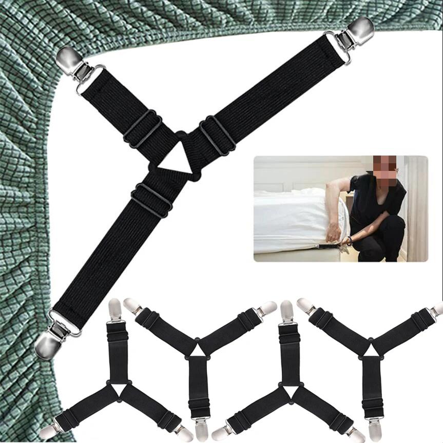 1/4 шт Треугольный зажим для фиксации одеяла Регулируемая эластичная подушка для дивана Одеяло Кровать Практичные невидимые нескользящие ремни для защитного листа