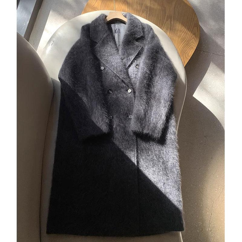 Пальто из шерсти кашемира с начесом, женский силуэт, двубортное белое свободное пальто средней и длинной длины