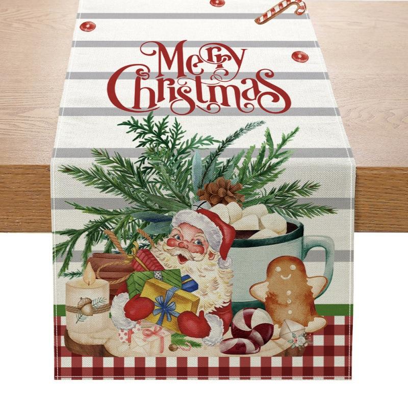 Linen Christmas Table Runner Snowman Xmas Tree Home Dining Table Cover Tablecloth 2025 Navidad Noel Christmas Decorations 2025