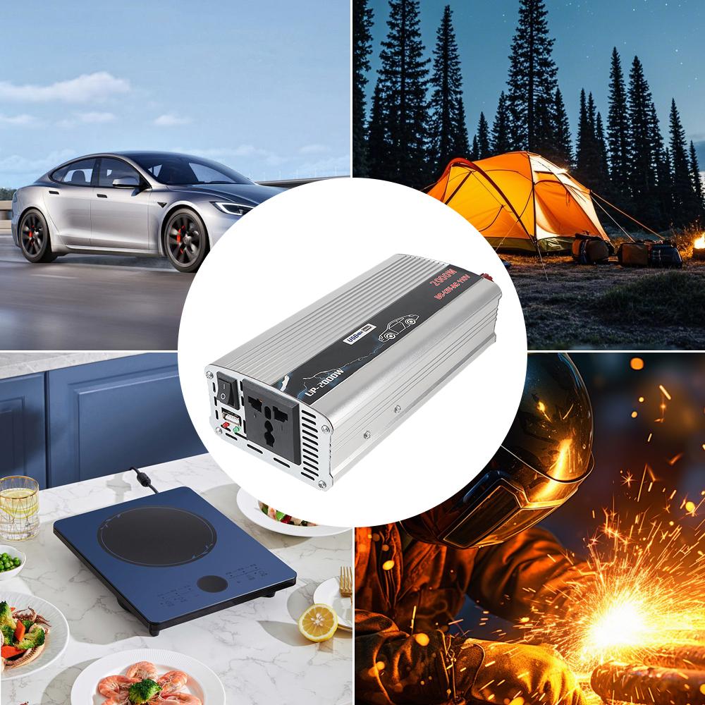 Металлический автомобильный инвертор питания DC 110 В в 220 В Автомобильный бытовой AC-преобразователь Универсальная портативная розетка с USB 2000 Вт