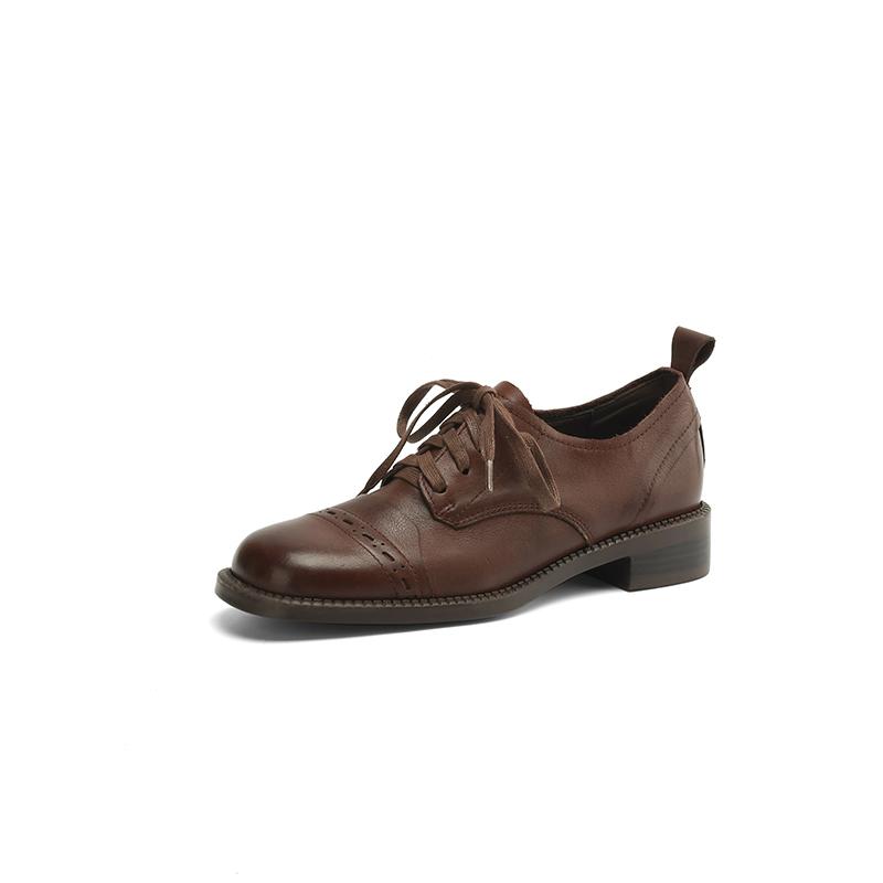 Модная женская обувь Оксфорды из натуральной кожи Весна 2025 Новая обувь на толстом каблуке Классическая винтажная офисная обувь на шнуровке Женские туфли-лодочки на высоком каблуке