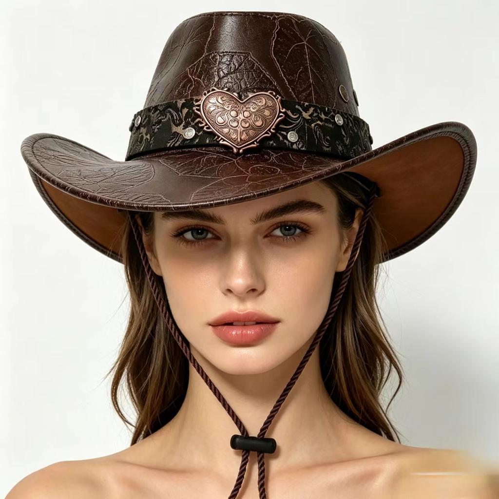Summer American retro western cowboy hat, big brim, small face, outdoor travel, big head circumference hat, top hat