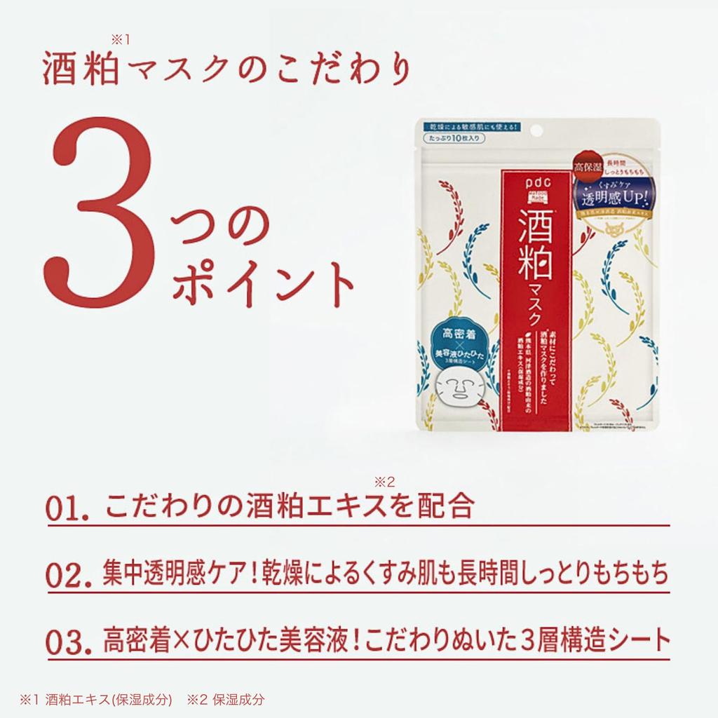 Wafood Made Sake Lees Набор из 3 листов маски для ухода за кожей с ферментированным рисом Dull High Serum Sake Lees Rice, 10 штук, Маска, Уход, Увлажнение, Прозрачный,