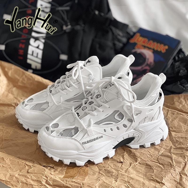Мужская обувь Harajuku Style Mesh Breathable Casual Sneakers 2024 Fashion Khaki Increase Platform Waterproof Shoes Spring Autumn