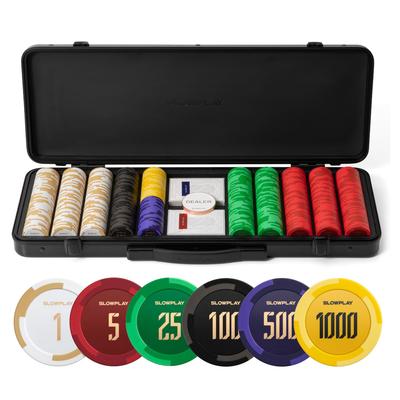 SLOWPLAY Godel 14g Texas Hold'em Clay Poker Chip Set, 500 штук [включая индикацию номинала фишки] Сделано в Германии с прочным поликарбонатным чипом