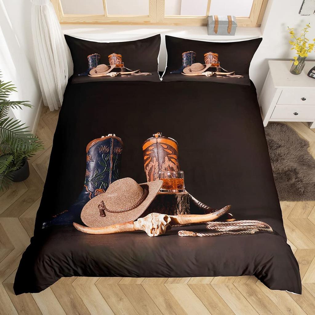 Western Cowboy King Queen Bedding Set Vintage Style Rodeo Duvet Cover Men Teens Boys Horse Quilt Cover Polyester Comforter Cover