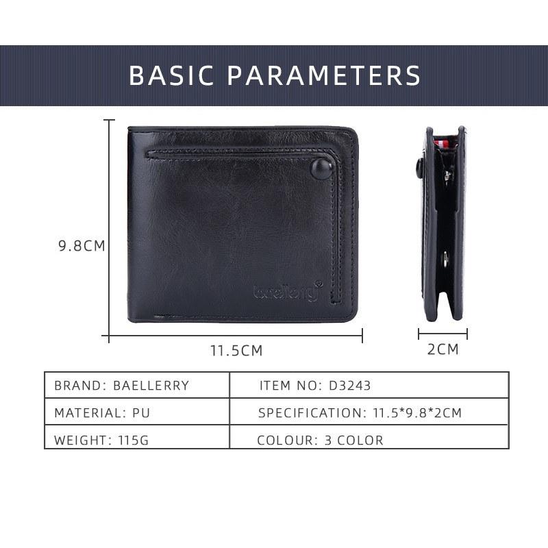 Baellerry Men Fashion Short Wallets Artificial Leather Vintage Design Bifold Wallet Classic Card Holder Purse