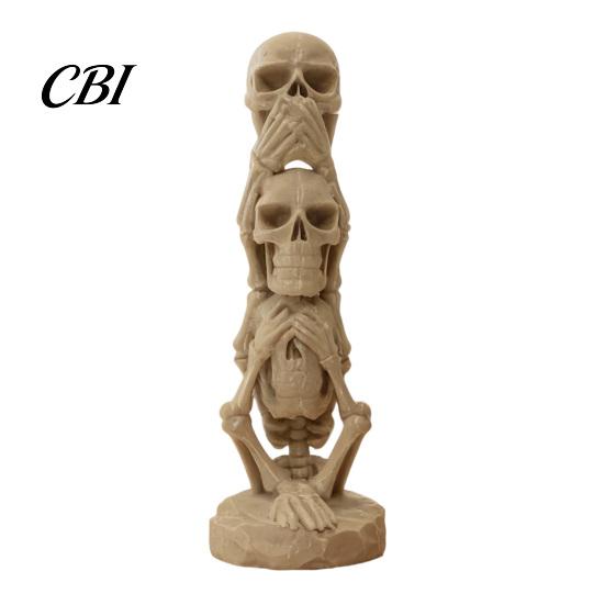Durable Skull Sculpture 3D Printed Stacking Figurine, Gothic No Speak Hear See Halloween Figurine Statue, Party Horror Decoration for Home Office