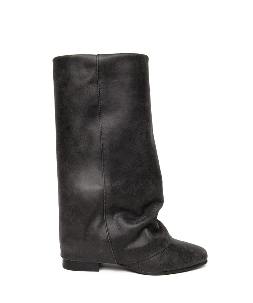 Three To Eighty Crackle Wrinkle Leather Boots Black