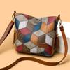 Вместительная женская модная сумка-ведро из мягкой кожи в клетку в стиле ретро с контрастными цветами, легкая, для通勤, на плечо, мессенджер