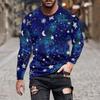 Night Sky Pattern Men's T-shirts Colorful Star Moon 3D Printed T Shirts Autumn Casual Loose Round Neck Long Sleeves Tops