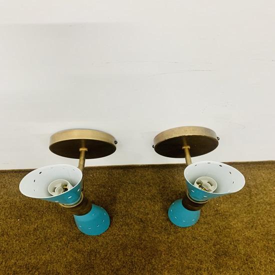 1950's Mid Century Brass Italian Diabolo Wall Sconce Light Fixture 2 Bulb Pair Wall Fixture Lamp