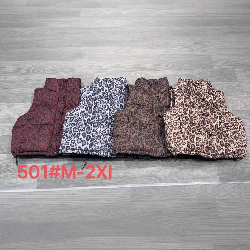 Womens Short Puffer Vest With Leopard Print Stand Collar Zip Front Lightweight Warm Outerwear