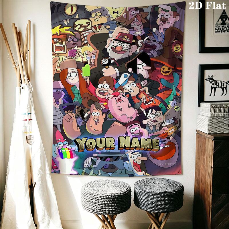Custom Gravity Falls Wall Hanging Printed Fabric Blanket Decorative Tapestries for Bedroom Living Room Home Decor