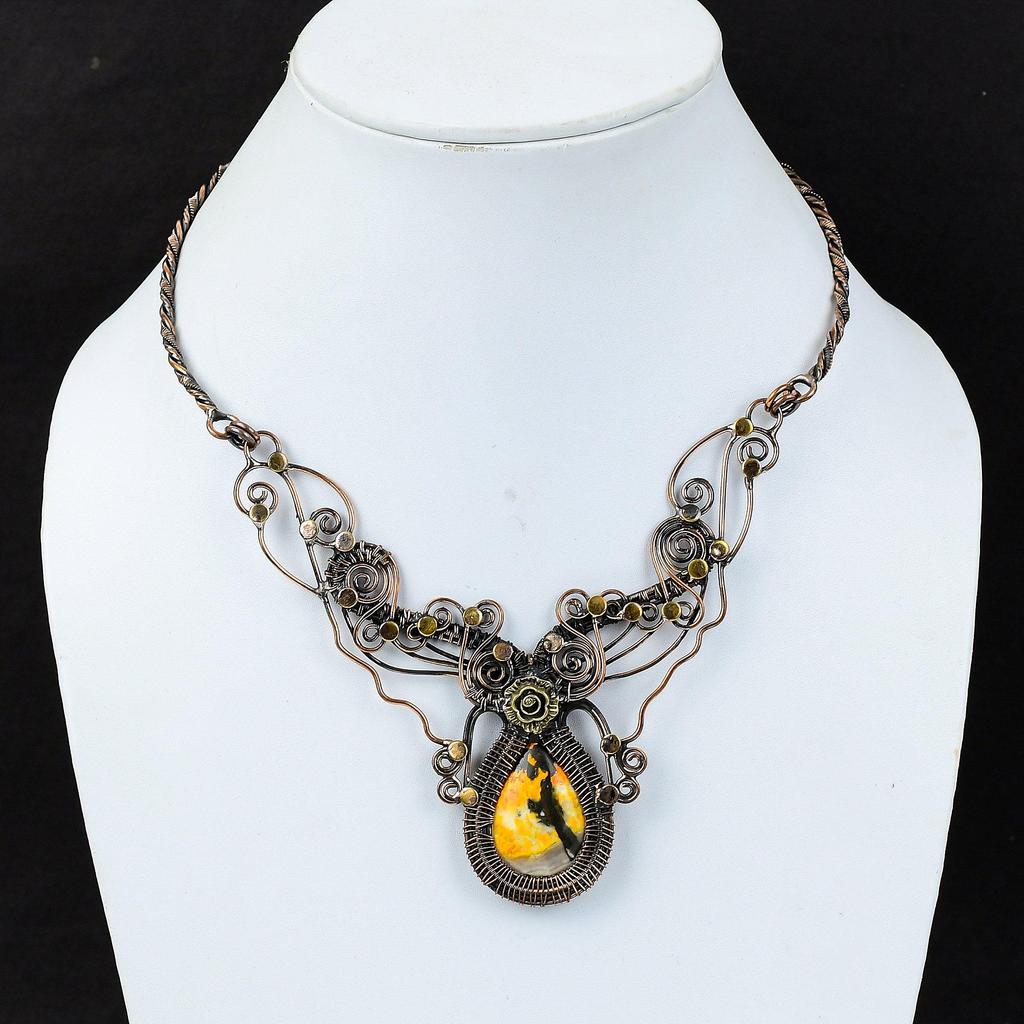 Ожерелье из яшмы шмеля, ожерелье из медной проволоки, регулируемое ожерелье, приличное ожерелье ручной работы, драгоценные камни, медные украшения, подарок для матери