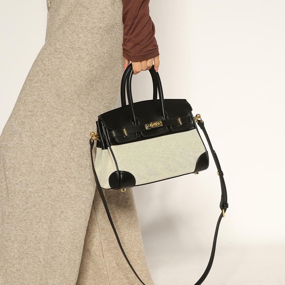 Two-tone platinum bag for women 2024 summer crossbody bag casual canvas and leather patchwork bag large capacity soft leather handbag shoulder bag