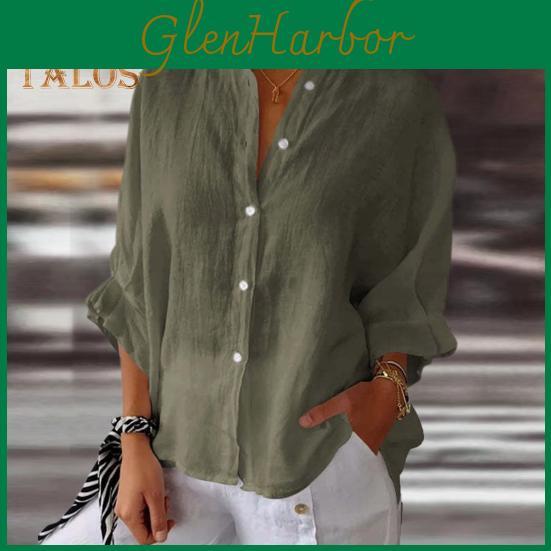 Shirt Lapel Women Casual 34 Sleeve Single Breasted Shirt Back Slit Bow Tie Solid Color Shirt Streetwear