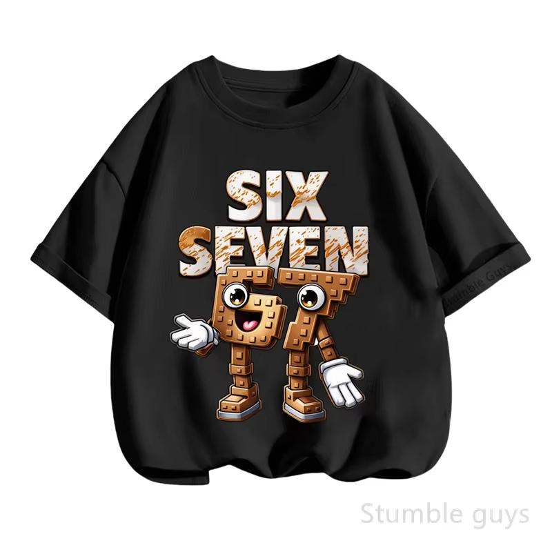 Kids Pixel Block SIX SEVEN Number 67 Graphic TShirt Soft Cotton Cool Wear for Boys Girlsdf0093