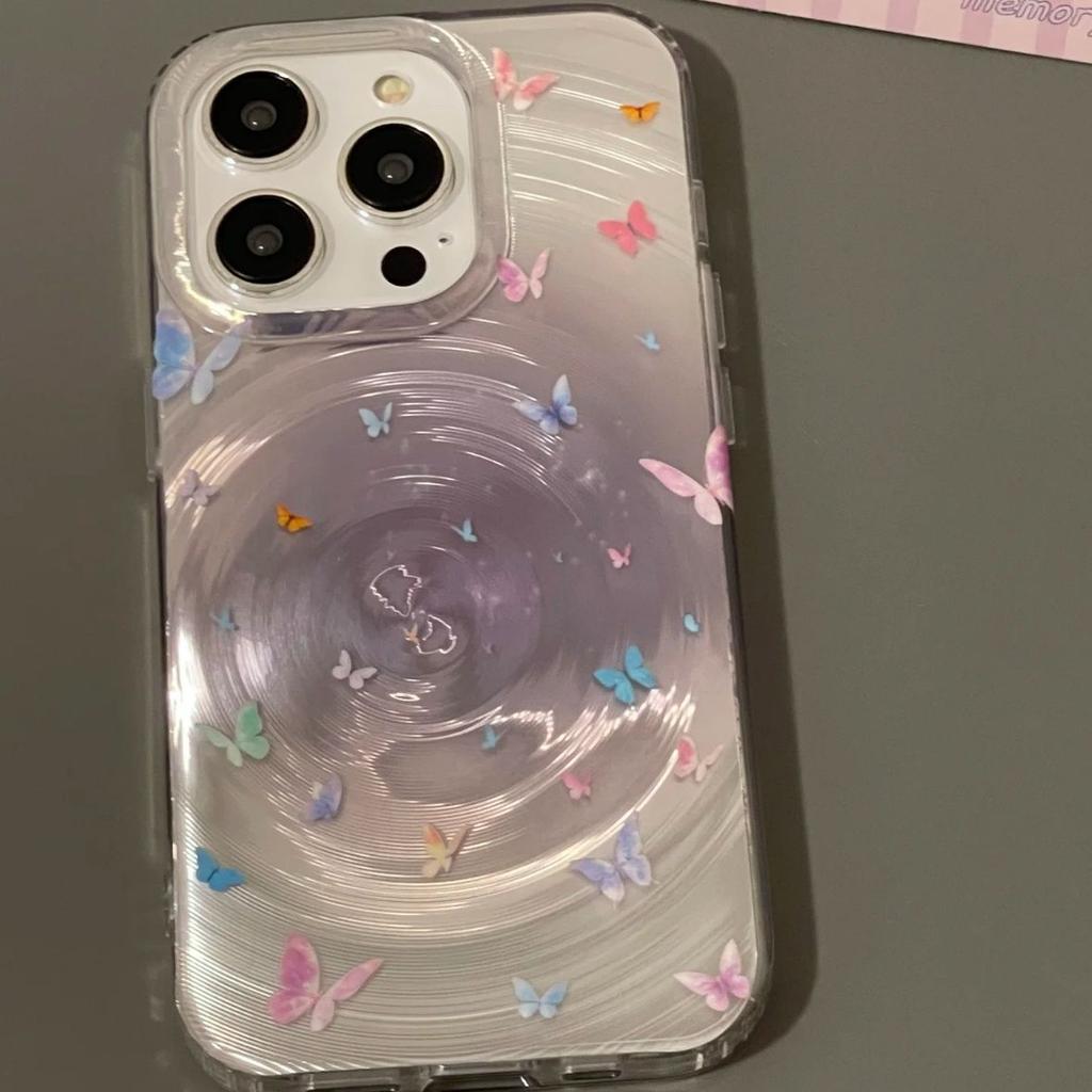 Pink Vortex Butterfly Phone Case for Apple iPhone16 ProMax- Soft Silicone Laser Shockproof Creative Cover for Iphone16/15/14/13/12/11/Pro/Promax/Plus