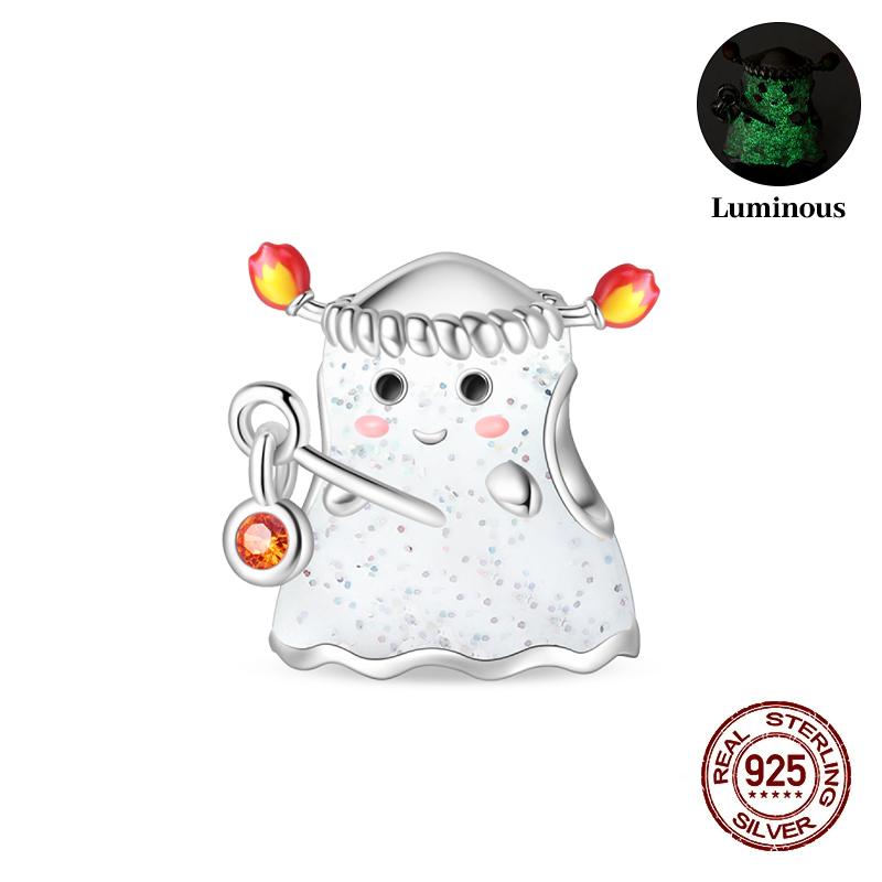 Halloween Charms Bead Copper Luminous Pumpkin Ghost Dangle Fit Bangle Bracelet Necklace Diy Jewelry