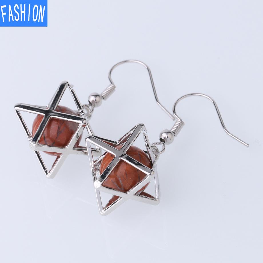 Серьги Melcaba Jewelry полые шестиконечные звезды клетка натуральный кристалл преувеличенные серьги женские серьги