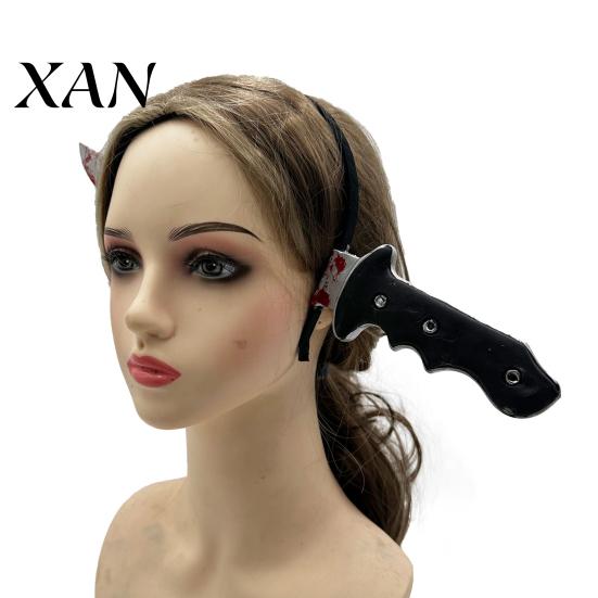 Zombie Headpiece Fake Knife Through Head Headband for Adult, PU Foam Horror Prop Headwear Prop, Funny Halloween Costume Accessory Party Cosplay
