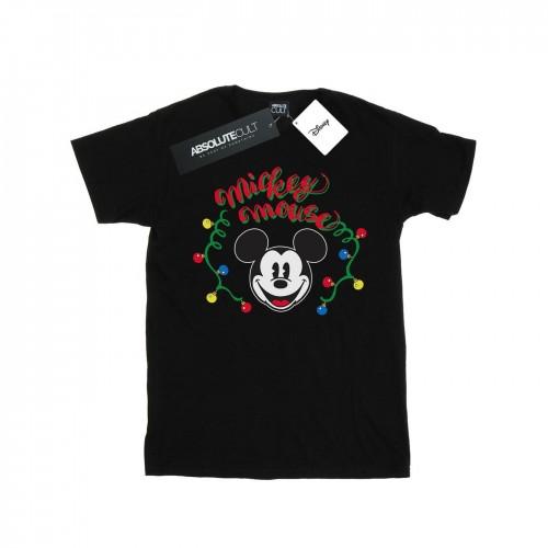 Disney Womens/Ladies Mickey Mouse Christmas Light Bulbs Cotton Boyfriend T-Shirt