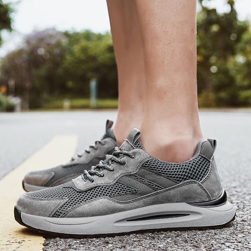 Модные мужские спортивные туфли из натуральной кожи, удобные, дышащие, для отдыха, с сетчатым верхом, для улицы, для бега, новые, трендовые, для путешествий