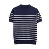 Kaslead New Women clothes Western Style Fashion Simple and Versatile Stripe Pullover round Neck Short sleeve Top