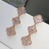 Boutique Three Flowers Size Flower Earrings Four-leaf Clover Earrings Clip 18k Light Luxury Ins Design Fashion Hundred with Earrings