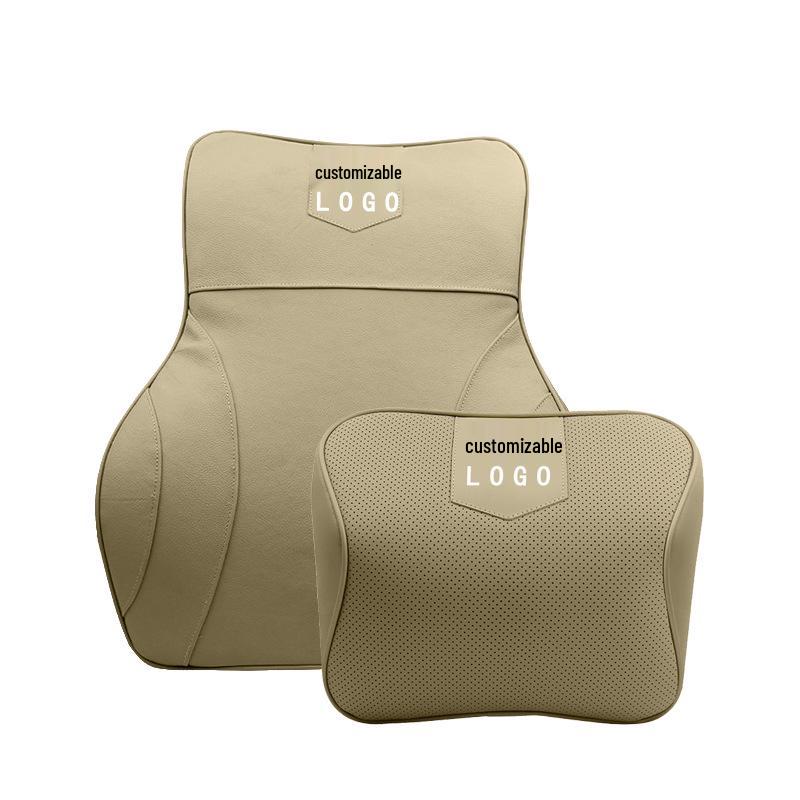 Customizable Cadillac Memory Foam Headrest & Lumbar Support Pillow with Genuine Leather