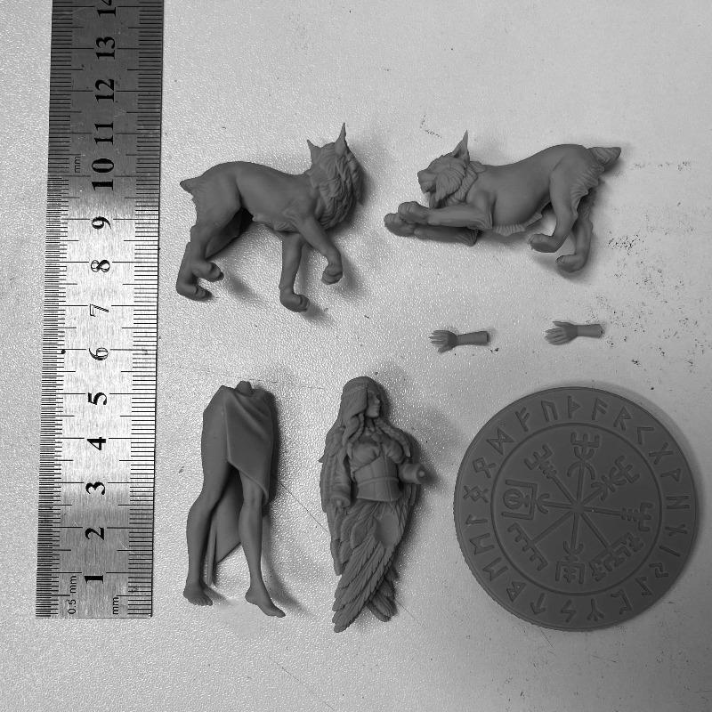 Масштаб 1/24 Смоляная Фигурка DIY Набор Модели Фэнтези Миниатюра Статуя Женщины Фрейи с Двумя Волками Распакованная и Неокрашенная Бесплатная Доставка