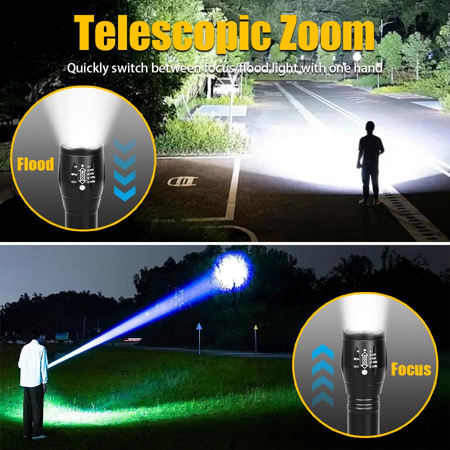 2 In 1 Ultraviolet Flashlight Purple White Dual Light Zoomable Torch Built in Battery Recharge Scorpion Hunting UV Flashlights