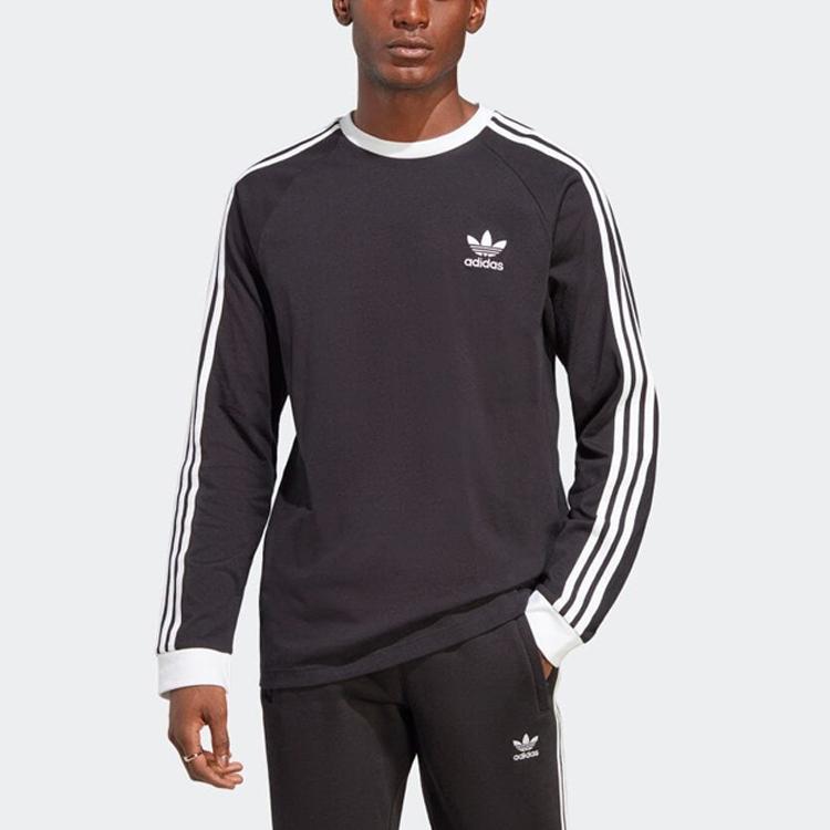 adidas Оригинальная футболка Adicolor Series Trefoil с двойной полоской и длинными рукавами, мужские топы, черные IA4877