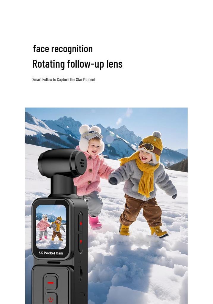 New K28 Pocket 5K Outdoor Cycling Camera with Anti-Shake, Touchscreen, Rotating Lens, and Face Recognition