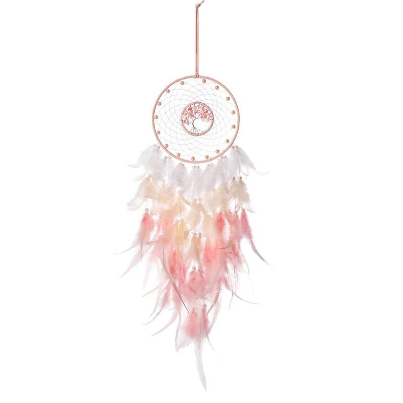 Розовый Ловец Снов Винтажный Колокольчик Ветра Подвесное Украшение Домашний Декор Индийский Натуральный Камень Дерево Жизни Ловец Снов Настенный Декор